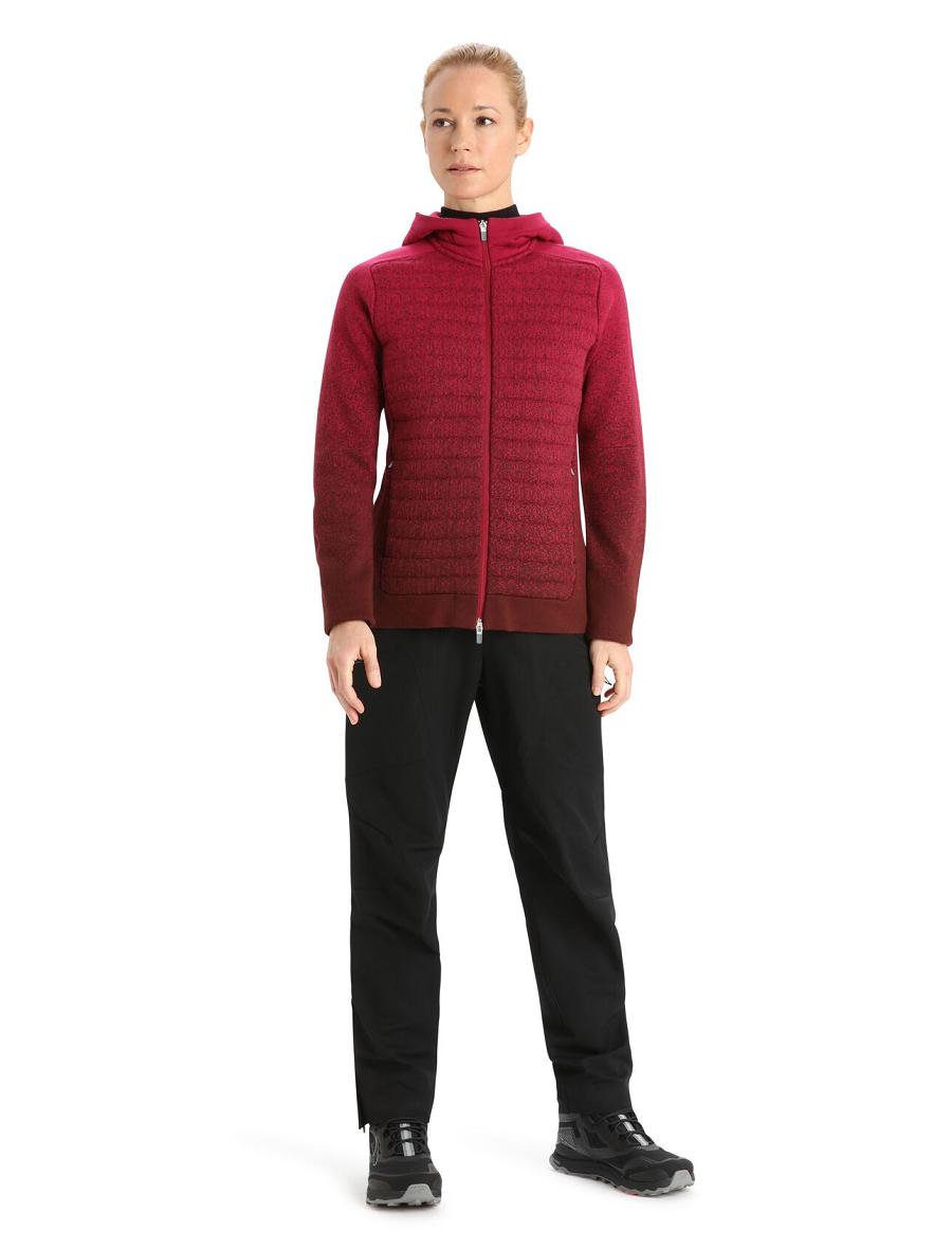 Women's Icebreaker ZoneKnit™ Merino Insulated Long Sleeve Zip Into the Deep Hoodie Cherry / Espresso | CA 1268CTVE